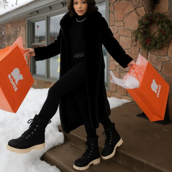 NEW SOREL Caribou Royal Waterproof Boots Black/Chalk for women 2511 8S4 - Picture 6 of 6